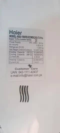 Haier inverter 1.5 ton super T3pro just box open 2 month used