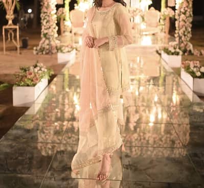 Batik Ivory & Peach Embroidered Formal 3-Piece Suit | Wedding Wear