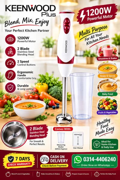 KEENWOOD 1200W Hand Blender | Stainless Steel Blender for Kitchen
