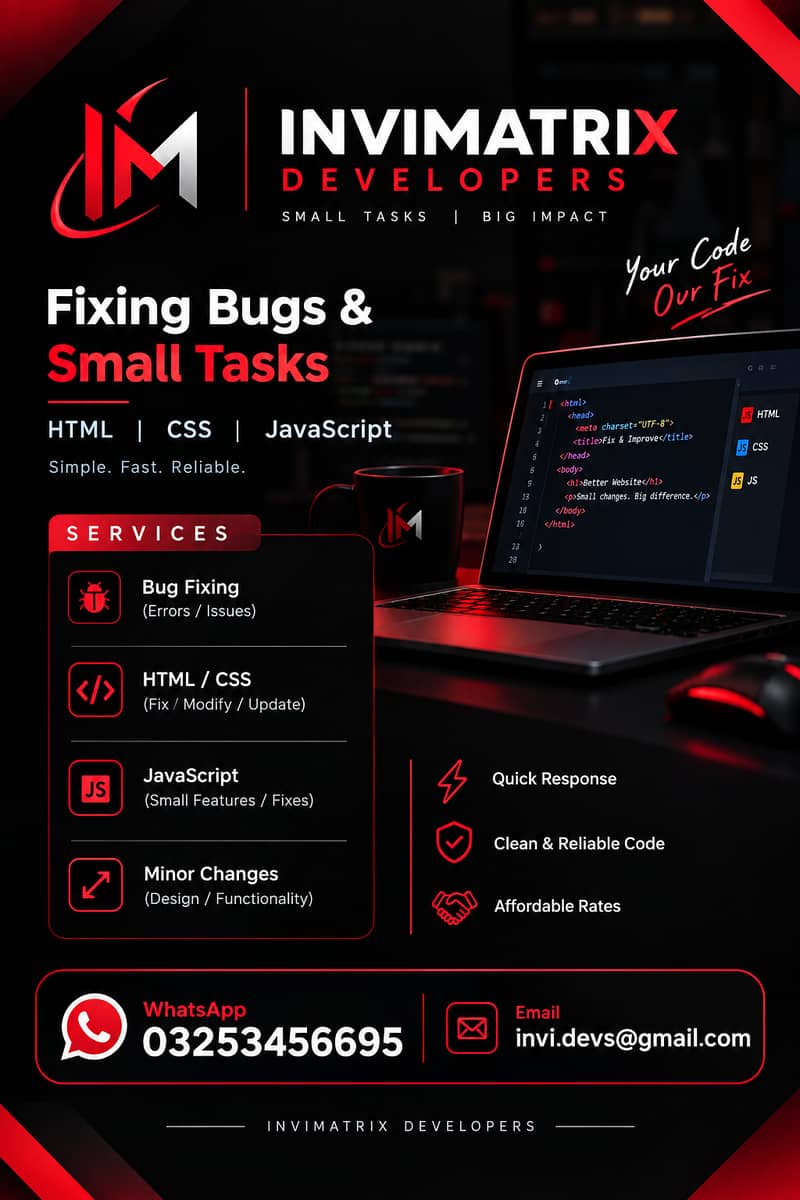 HTML, CSS & JavaScript Bug Fixing & Small Tasks 0