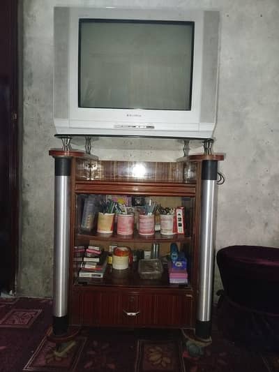 EcoStar CRT TV + Wooden trolley