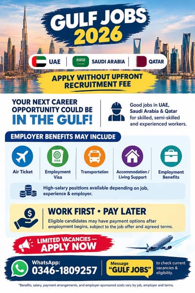 WORK ABROAD WITH NO COST UAE | SAUDI ARABIA | QATAR