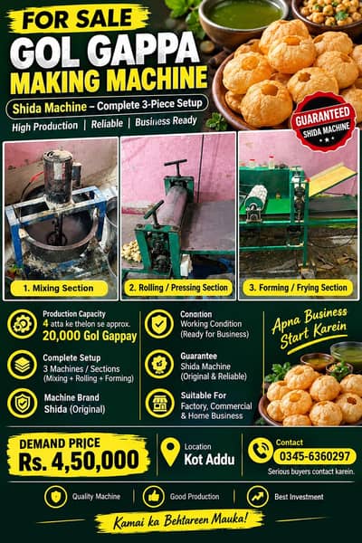 Shida Gol Gappa Making Machine | Complete 3-Piece Setup | For Sale