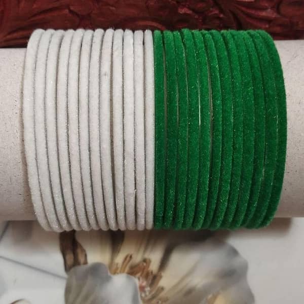 14 August Independence Day Special | Green & White Velvet Coated Glass Bangles Set | 3 Stylish Designs for Women & Girls | bangles for girls | bangles for independence day | bangles for 14 August | Pakistan bangles | bangles for Pakistan day.