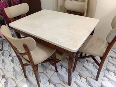 4-Seater Dining Table + 4 Chairs – Marble-Style Top | Modern Design
