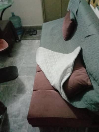 sofa cum bed with cushions and cover