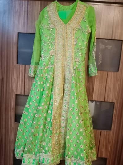 Fancy Parrot Green Net Long Frock / Maxi (Small Size)