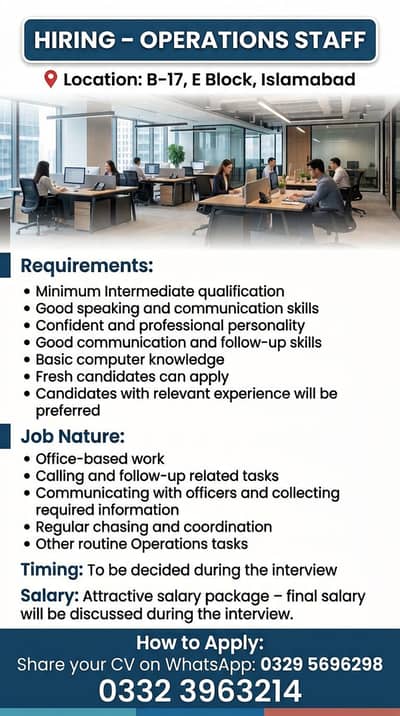 HIRING – OPERATIONS STAFF
