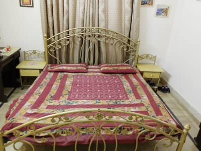 rod iron bed and side tables for sale