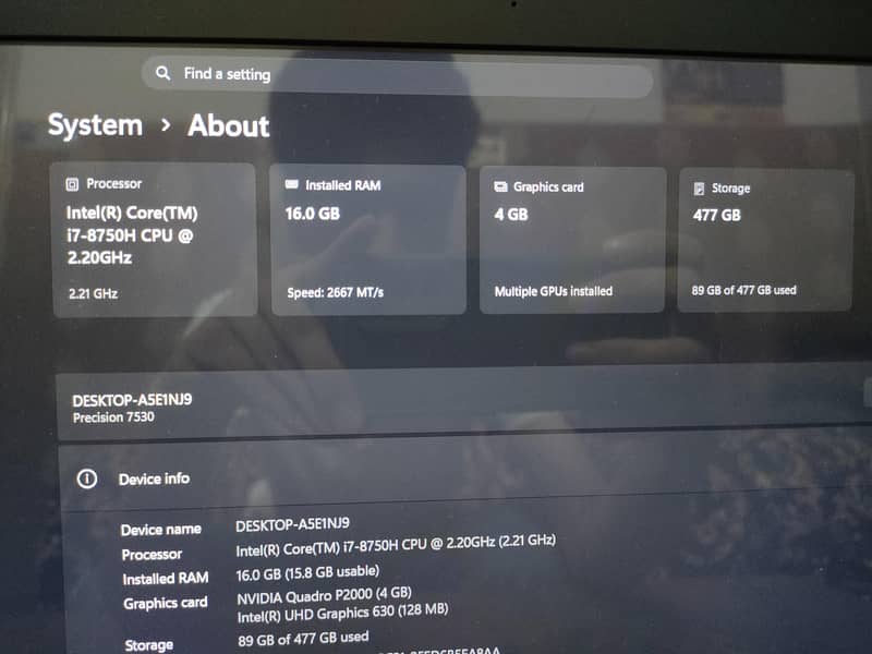 Dell Precision Core i7 8th Generation H processor 6