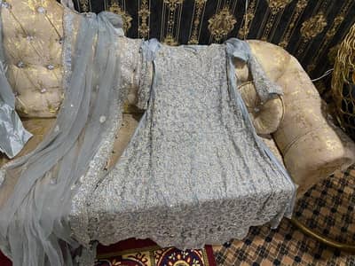 Luxury Silver Grey Embroidered Party Wear Dress