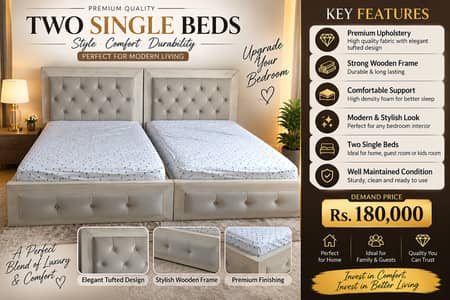 2 Single Beds Set | Premium Quality Tufted Beds | Stylish Wooden Bed