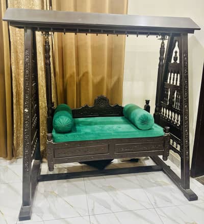 Beautiful Traditional Wooden Jhoola with Canopy & Cushions