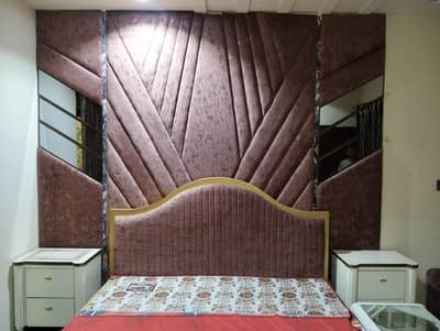 Luxury velvet bed poshish+2 side tables+ 1dressing+ 1table+ 3seat sofa