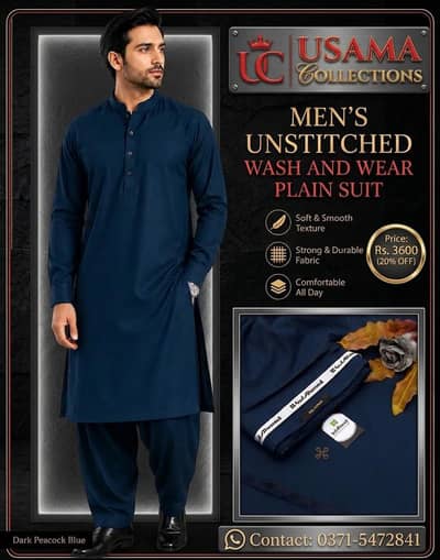 Men’s Unstitched Wash And Wear Plain Suit