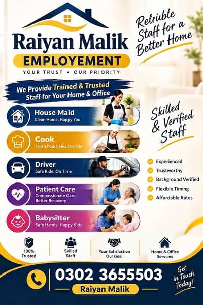 Maids , Couple , House maid , Baby Sitter , Nurse, Nanny , Drive, Chef