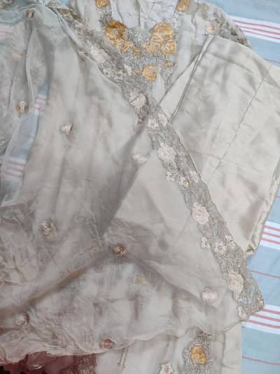 3 piece ready to wear chiffon suit in small size with cotton silk inne