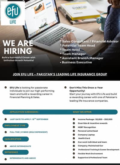 Hiring sales person for EFU life