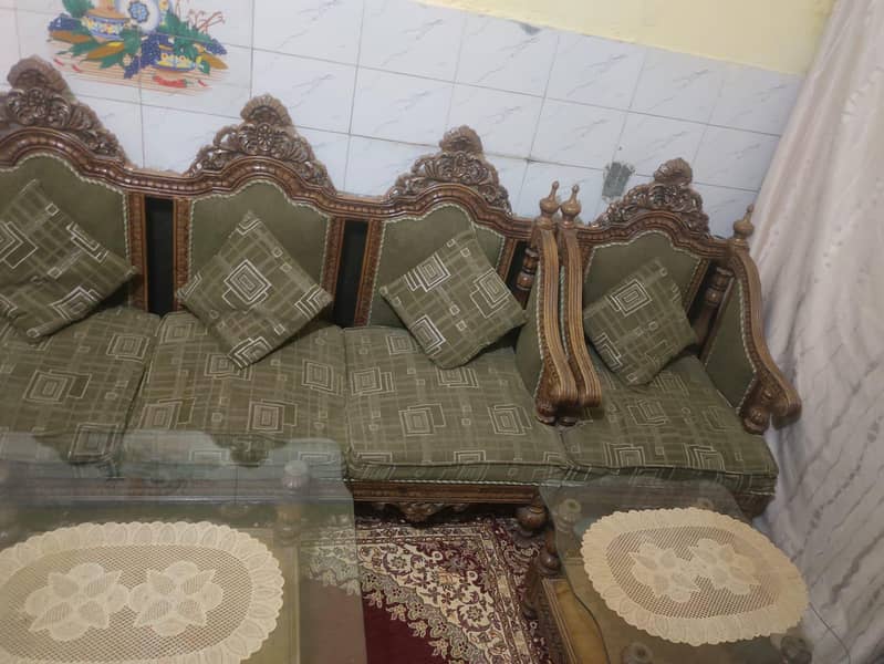 wooden complete Sofa set with glass tables 4