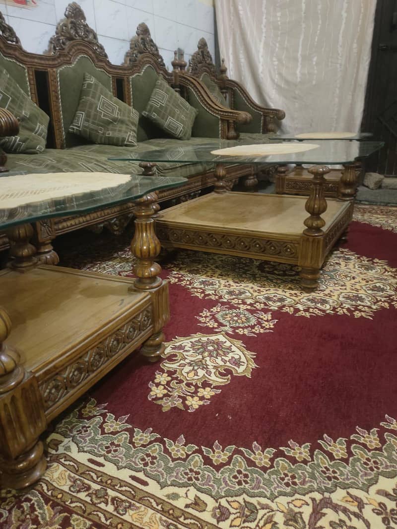 wooden complete Sofa set with glass tables 9