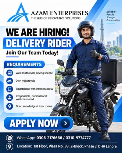 Rider || Delivery Rider || Jobs In DHA Lahore