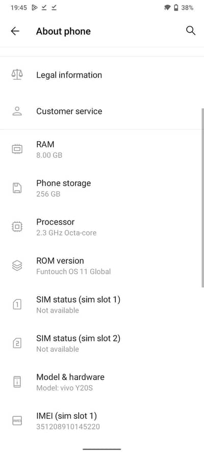 Vivo Y20s,8 Ram ,256 Memory , urgent sale
