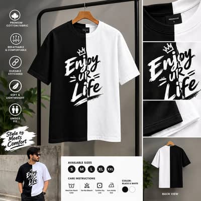 Stylish Half Black Half White T-Shirt – Enjoy UR Life