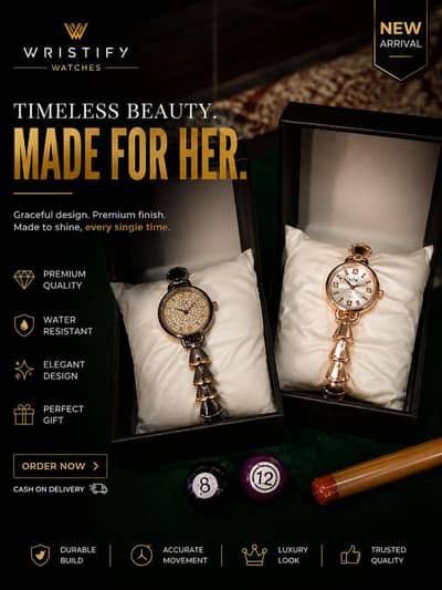 Luxury Ladies Watch | Black & Gold / Rose Gold | Elegant Gift Box