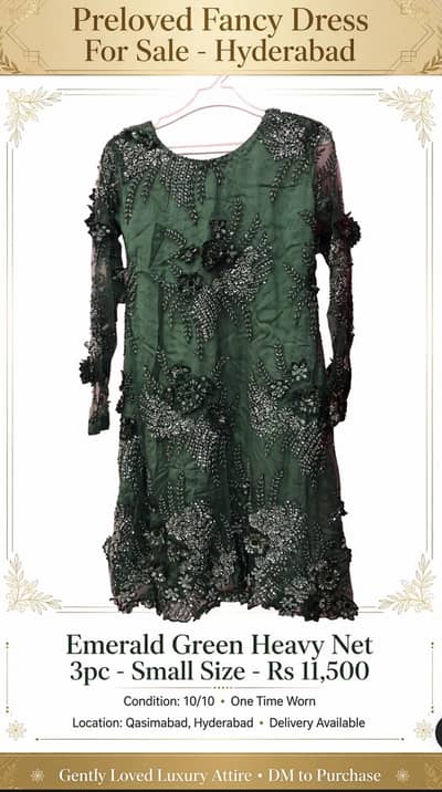 Emerald green fancy net dress for sell