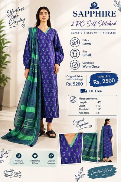 Sapphire J Original Branded 3 piece lawn suit Stitched women dress