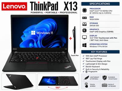 ThinkPad X13, From Saudia, i5/10th Gen, 16GB, 256GB SSD, TOUCH PEN