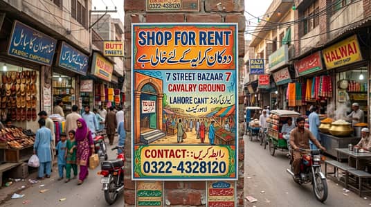 Shop for rent 7 street bazar cavalry ground Lahore cantt