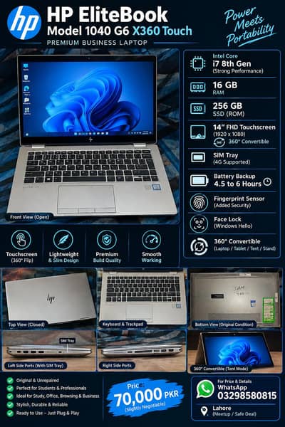 HP ELITEBOOK X360 TOUCH 16GB RAM 256SSD