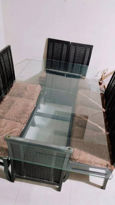 8 seater wooden and glass dining table