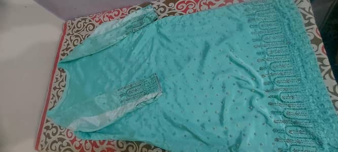 DUAL SHADED MINT GREEN AND WHITE COLOUR SILK DRESS . . FULLY Embroidered