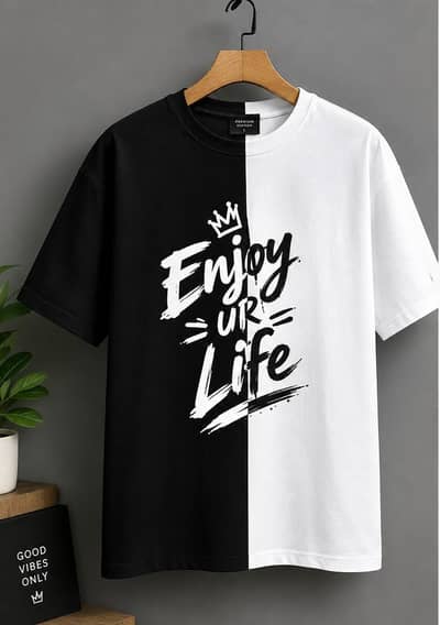 Stylish Half Black Half White T-Shirt – Enjoy UR Life