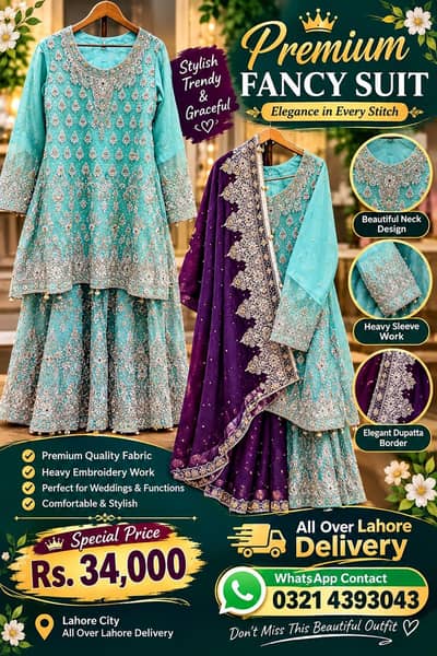 Premium fancy suit- Heavy Embroidery & Elegant Dupatta Rs 34000