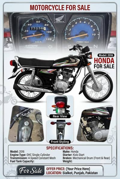Honda CG 125 2016 model for sale