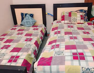 wooden Pair of single beds