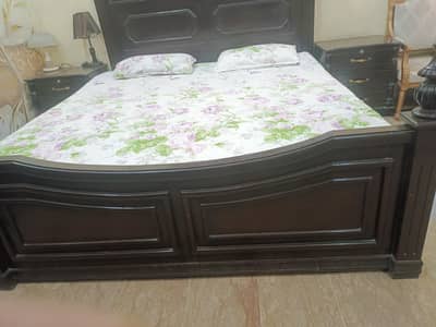 Bed (without Mattress) along with side tables and dressing