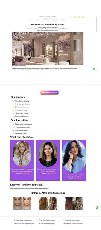 Laraib Beauty Studio Professional WordPress Website