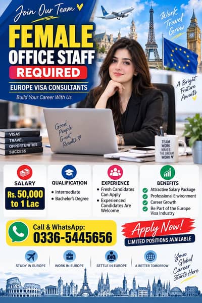 Female Office Staff Required, Pick & Drop Provided