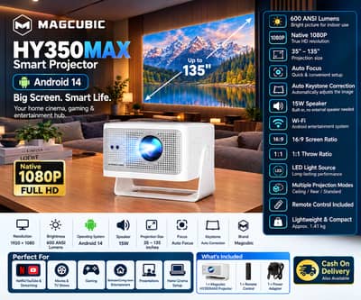 Magcubic HY350MAX Portable Projector — Native 1080P Full HD, 600ANSI