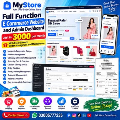 Full function Ecommerce website and admin dashboard for 3k per month