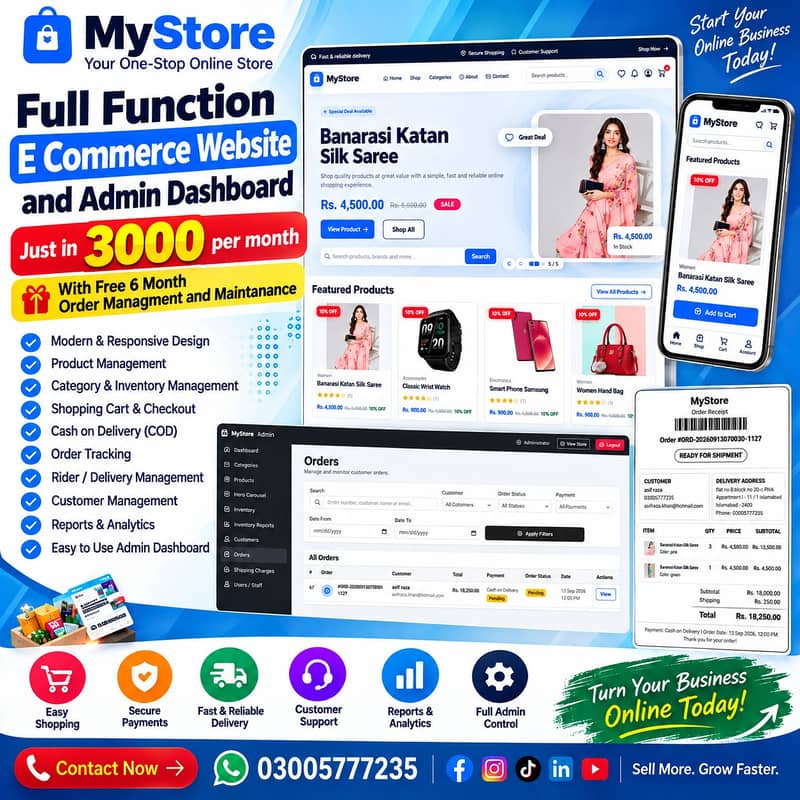 Full function Ecommerce website and admin dashboard for 3k per month 0