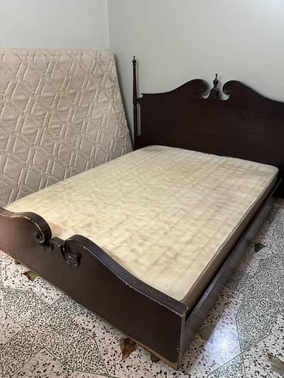 Elegant Wooden Double Bed with Mattress – Good Condition