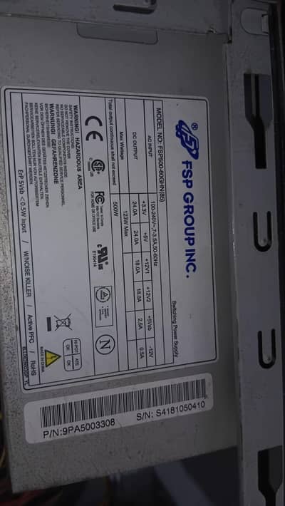 FSP 500WATTS 80PLUS WITH 6PIN CONNECTER ALL OK