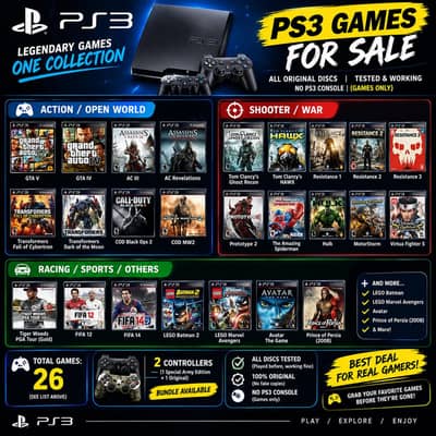 ps3 gaming collection-26 original games 100% +2 controllers  uk import