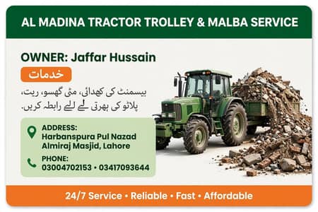 Tractor Trolley Service Harbanspua,Mitti,Malba, Basement khudai plato