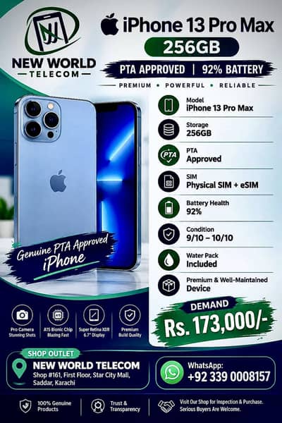iPhone 13 Pro Max 256GB PTA | 92% Battery | Physical + eSIM